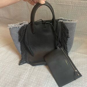 3.1 Phillip Lim Bianca Fringe Tote in Denim & Black Leather